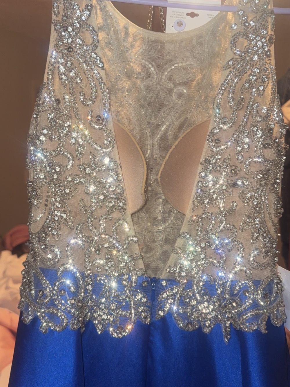 Embellished Royal Blue Evening Gown with Crystal Bodice